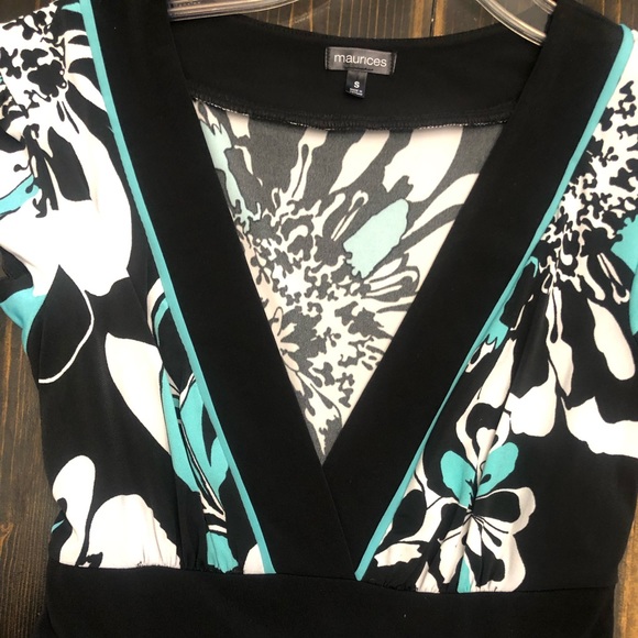 NWOT Maurices Beautiful Bright Mint Green Black & White Floral Stretchy Dress - Picture 2 of 6